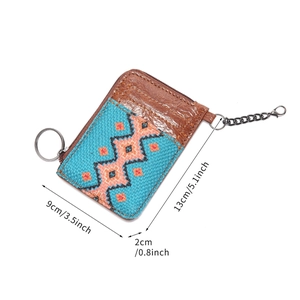 Detailed dimensions of the vintage floral cotton linen coin purse with key ring