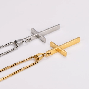 Minimalist gold and silver cross necklaces for men in polished stainless steel