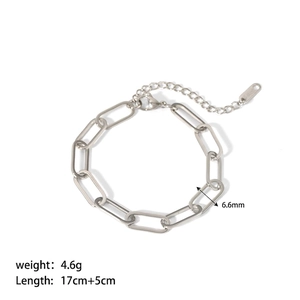 Detail of paperclip chain bracelet in stainless steel with 17cm length and size markings