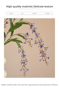 Close-up of silk jasmine branch showing detailed purple petals and realistic texture