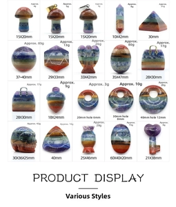 Detailed chart showing weights and dimensions of assorted rainbow crystal carvings