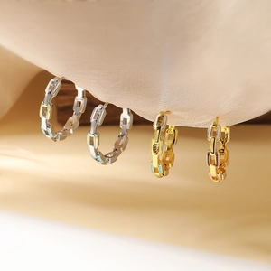 Chain Link Hoop Earrings Colorful Enamel Copper With Silver Earring Post Geometric Hip Hop Hollow Jewelry For Women