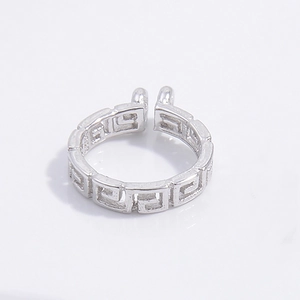S925 sterling silver open ring with geometric Greek key pattern engraving and silver finish
