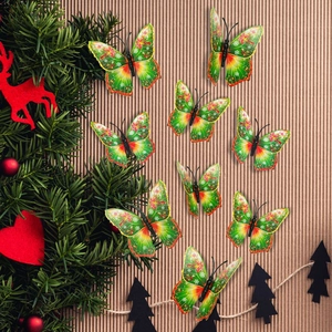 12er Set 3D Weihnachts Schmetterling Wandaufkleber mit festlichen roten und grünen Mustern