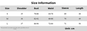 Detailed size chart for lace cardigan showing bust, waist and sleeve measurements in cm