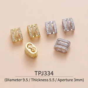 Detail of 9.5mm micro-pave zircon spacer beads for DIY jewelry with dimensions and gold finish