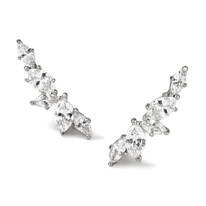 Elegant olive leaf stud earrings with marquise-cut cubic zirconia in silver plating