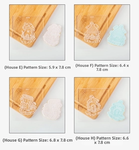 Set of 4 acrylic cookie embossers featuring fairytale forest house designs for baking