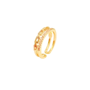 Double-layered gold open ring featuring elegant chain link and sparkling zircon pavé detail