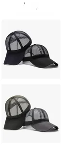 Breathable mesh baseball caps shown in navy blue black olive and grey colors
