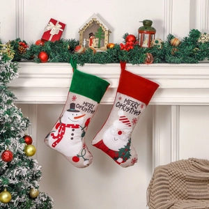 Christmas Stocking Faux Linen Large Santa Claus Snowman Pattern Hanging Fireplace Decor Merry Christmas Letter Holiday