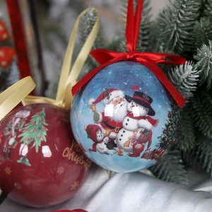 Blue and red 8cm Christmas foam balls featuring Santa and snowman with ribbon hangers