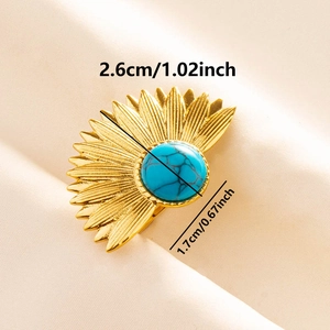 Detailansicht fächerförmiger Goldohrringe mit Türkis und Maßen von 2,6 x 1,7 cm im Profil