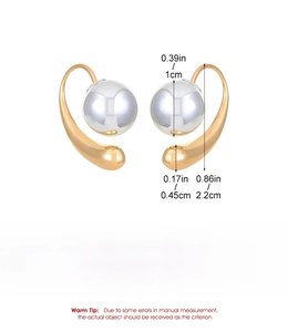 Detailed size specifications for gold and silver drop earrings showing 2.2cm total height