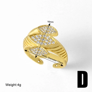 Detailed size specifications for the gold-plated zircon double-layer leaf ring