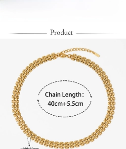 Detail of 10mm wide golden stainless steel flat link chain with lobster clasp and extension