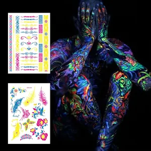 Tatouages Temporaires Fluorescents Réactifs Aux UV Imperméables Neon Body Art Festival De Musique Papillon Plume
