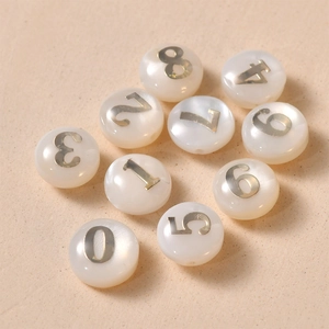 Vintage style shell beads with gold numbers 0-9 for DIY jewelry making and crafts
