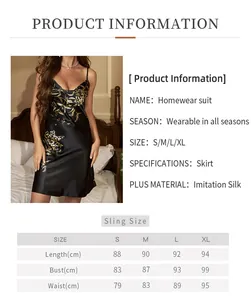 Tableau des tailles pour nuisette dos nu en satin avec mesures du S au XL