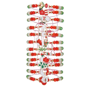 Set di 12 braccialetti natalizi con perline e ciondoli Babbo Natale con corde elastiche