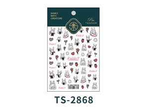 Détail de stickers nail art lapin avec petits cœurs rouges et motifs floraux