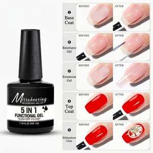 Gel de uñas 5 en 1 muestra efectos de base, refuerzo, extensión, top coat y pegado