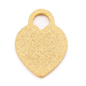 Golden heart-shaped pendant with frosted metal texture and hanging hole for jewelry DIY