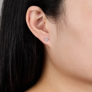 Elegant S925 silver flower stud earrings with sparkling zircons worn on model ear