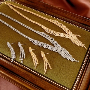2-piece jewelry set with tassel zircon necklace and earrings in gold and silver finish