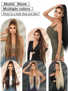 Detailed comparison of 40-inch long straight ponytail extensions in various natural colors