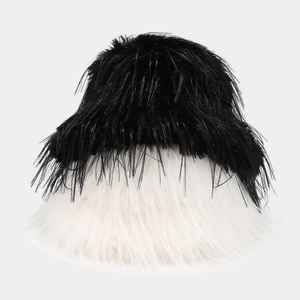 Women Faux Fur Bucket Hat Winter Fluffy Long Plush Thick Warm Fashion Streetwear Adjustable Polyester Solid Color