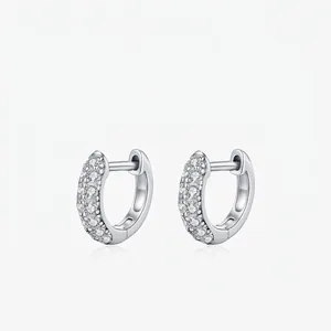 925 Sterling Silver Moissanite Hoop Earrings D Color VVS1 Brilliant Cut Geometric Pave Minimalist Jewelry For Women