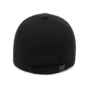 Winter wool baseball cap for men, black warm earflap hat with adjustable back strap