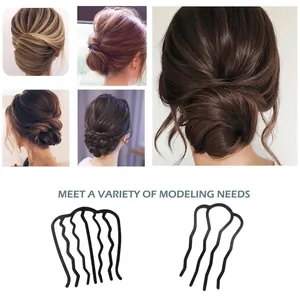 Black wave hair comb set for bun styling with two sizes for versatile hair fixing