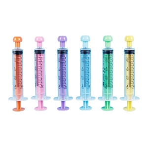 Set of six 10ml multi-color oral dispensers for medical and veterinary use
