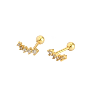 Elegant gold S925 sterling silver curved diamond stud earrings with screw ball backs