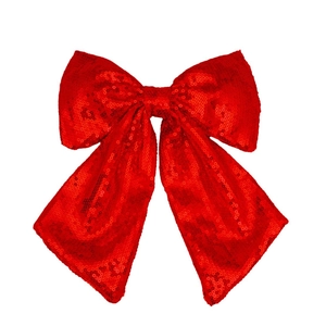 Sparkling red sequin Christmas bow decoration ornament for festive holiday party decor