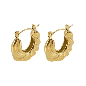 Chic 18K gold plated stainless steel U-shaped chunky croissant hoop earrings for women