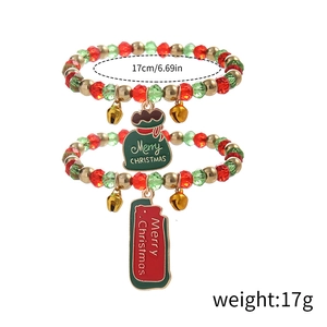 Christmas beaded bracelet set with red green crystals, bells and snowflake charms