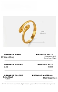 Adjustable golden stainless steel ring featuring a unique hugging hands design