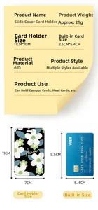 Detail view of flower print push-pull card holder with 11x7cm outer dimensions
