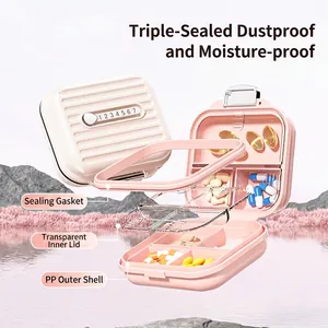7-day portable pill organizer with pink PP shell and waterproof sealing ring