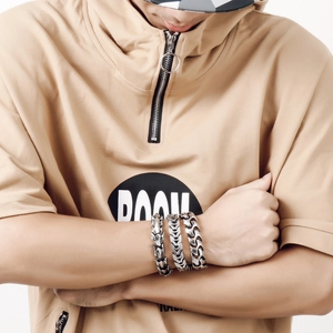 Rugged silver stainless steel dragon bone chain bracelets for men in punk street style