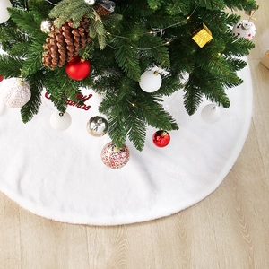 Christmas Tree Skirt White Long Plush Faux Fur Round Merry Christmas Lettering Holiday Party Tree Base Decoration Winter