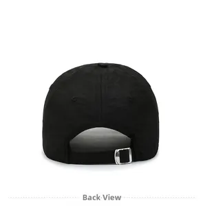 Back view of a black quick-dry baseball cap featuring an adjustable strap and metal buckle