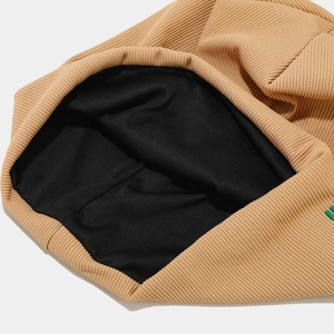 Dual-layer khaki ribbed knit beanie with black lining for autumn and winter warmth