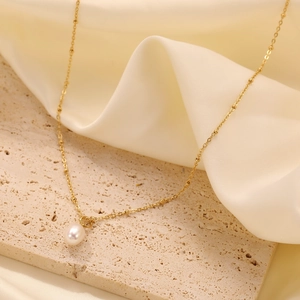 Collier À Pendentif Künstliche Perle De Coquillage En Forme De Larme Acier Inoxydable Plaqué Or Bijoux Minimalistes Femmes
