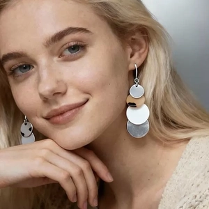 Retro Geometric Round Disc Drop Earrings Acrylic Iron Copper Multi Layer Bohemian Style Fashion Women Jewelry Accessory
