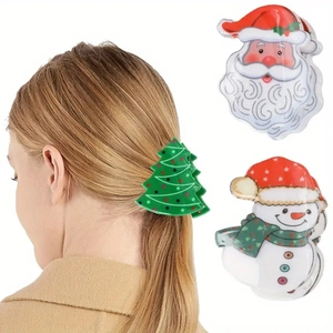 Christmas Hair Claw Clip Acrylic Santa Claus Snowman Tree Festive Headpiece Cute Accessory For Women Girls