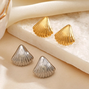 Shell Stud Earrings Stainless Steel Textured Sea Shell Coastal Beach Jewelry For Women